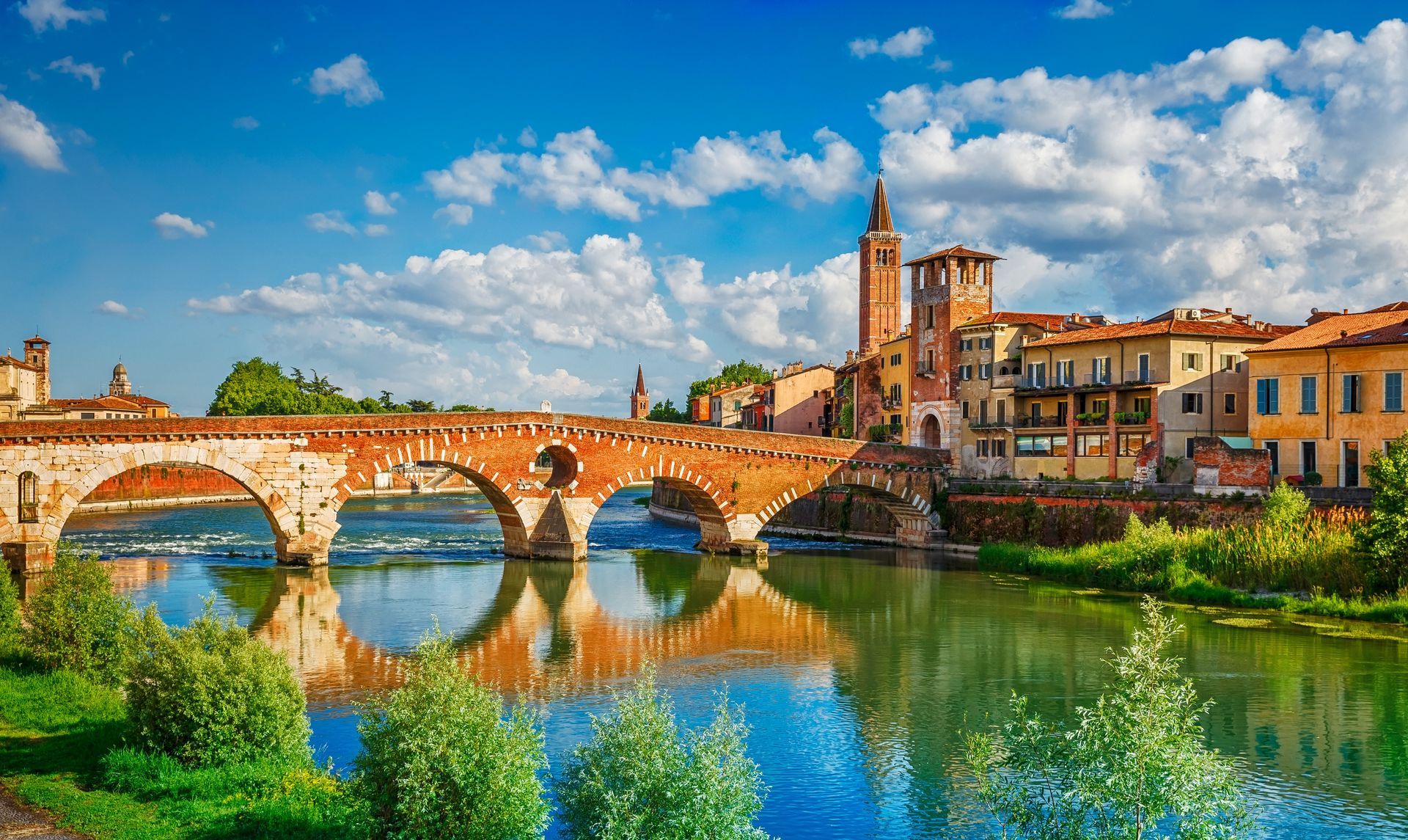 Bridge Ponte Pietra in Verona on Adige river
