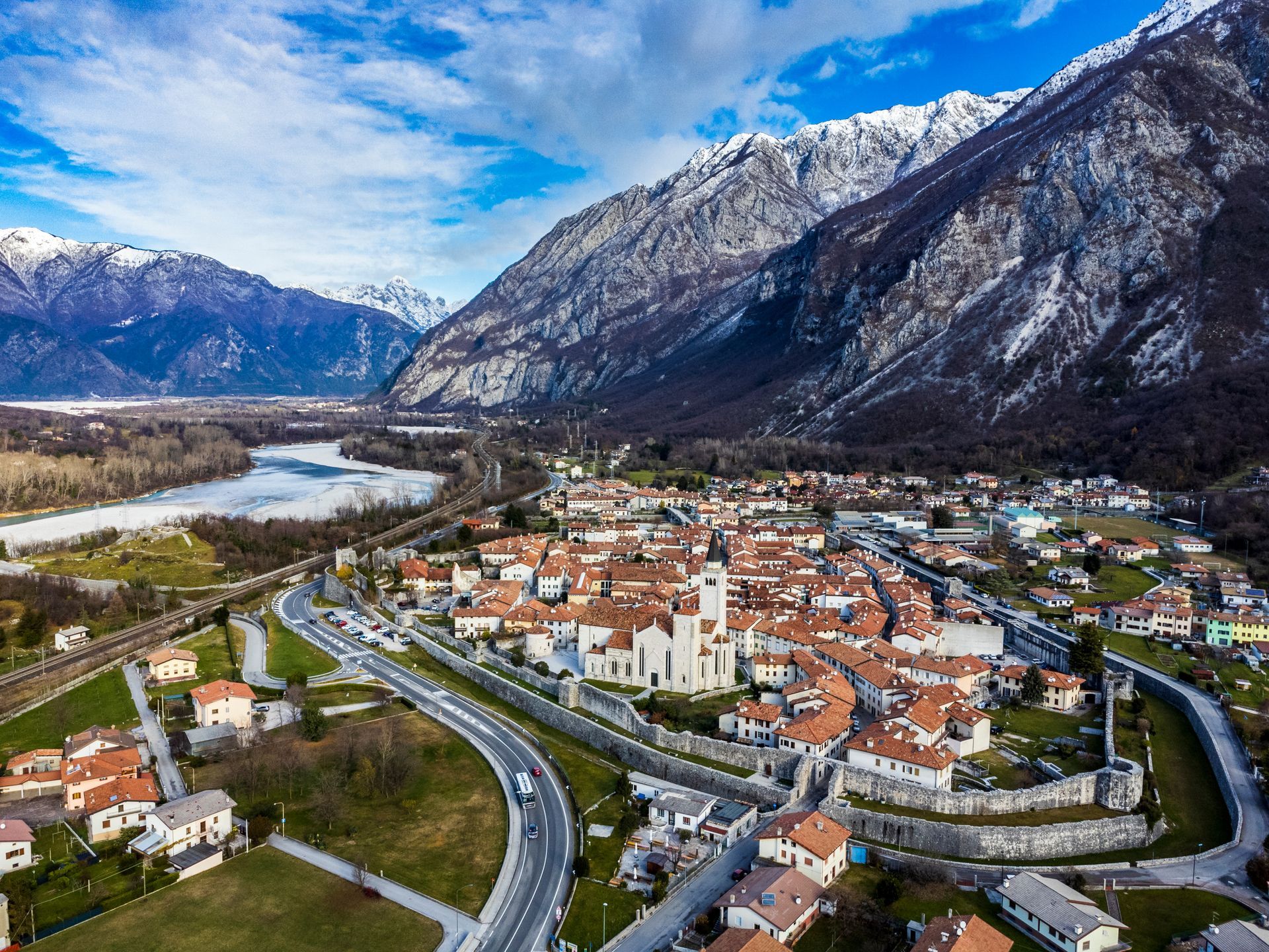 Ancient fortress city of Venzone. Friuli. Top view.