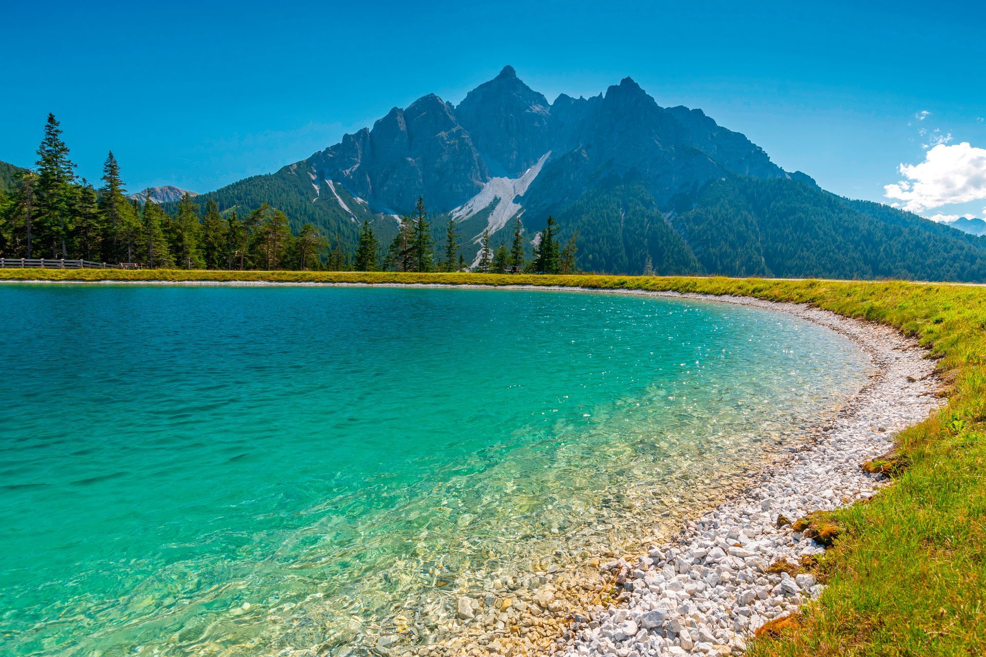 One of the man made lakes near Serles Park next to the mountain station, Mieders, Austria.