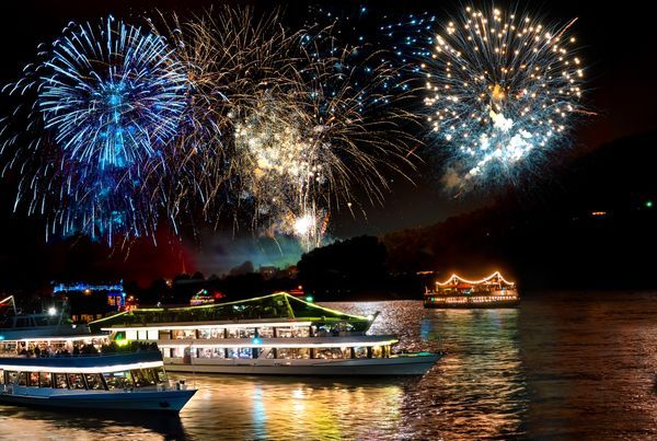 Firework over the rhine valley. Rhein in Flammen (Rhine in Flames) , traditional festival in Germany