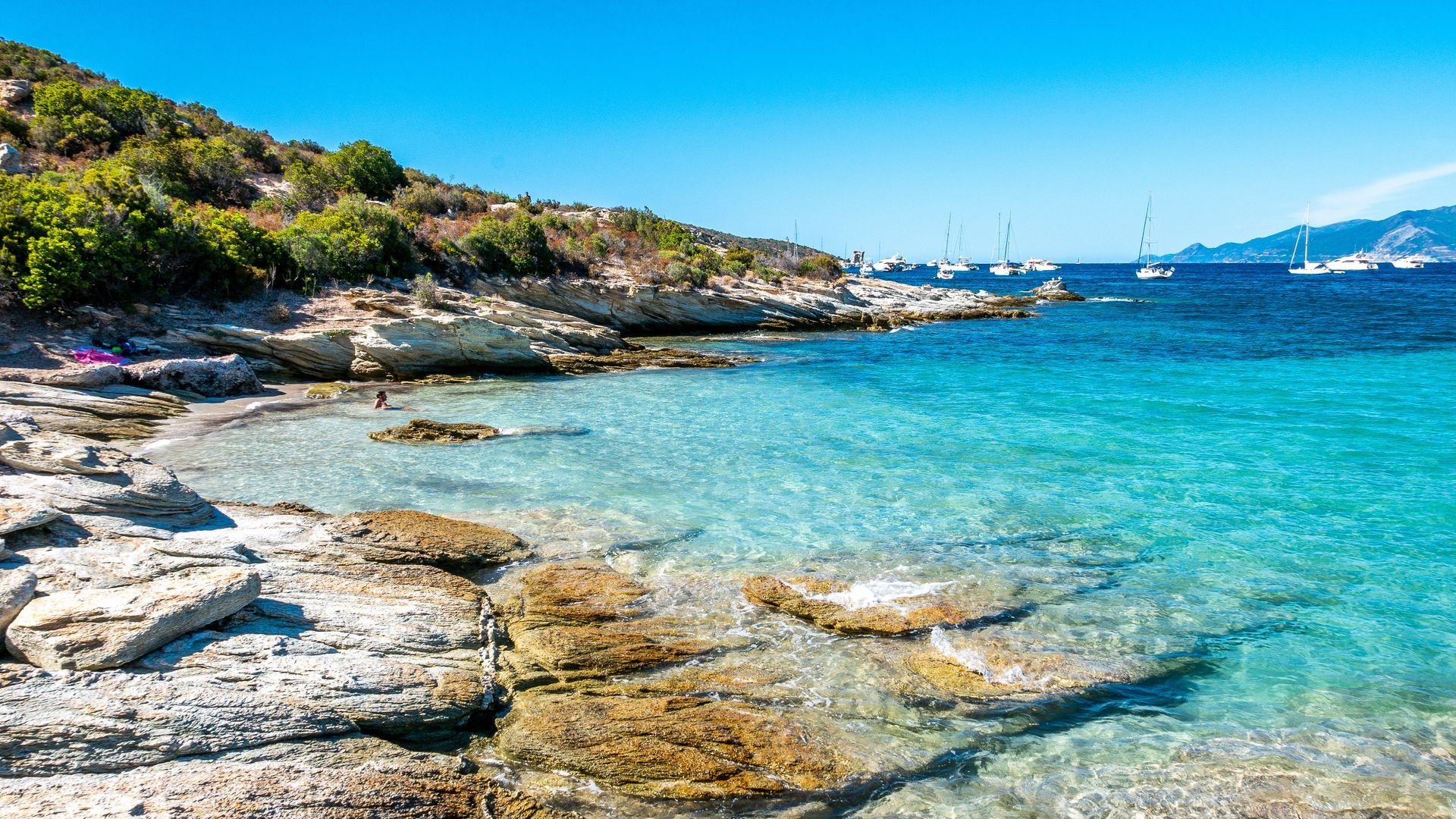 Corsica beach with turquoise sea and paradise beach. Saint Florent Corsica France.