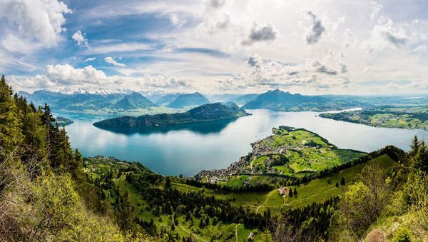 Panorama, Sicht auf Vierwaldstättersee und Weggis von der Rigi aus, Schweiz, Europa 